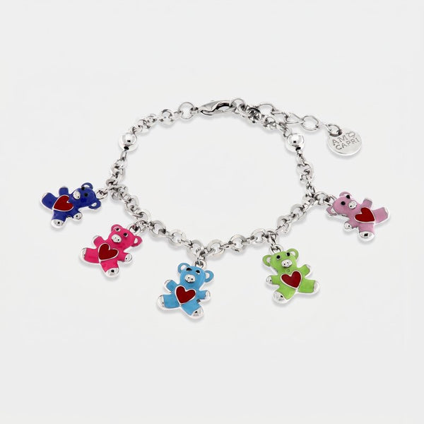 Bracciale in Metallo con orsetti colorati e cuori rossi - BYSIMON gioielli