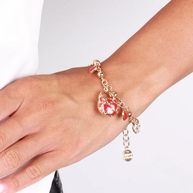 Bracciale in Metallo con borsetta impreziosita da cuori rossi