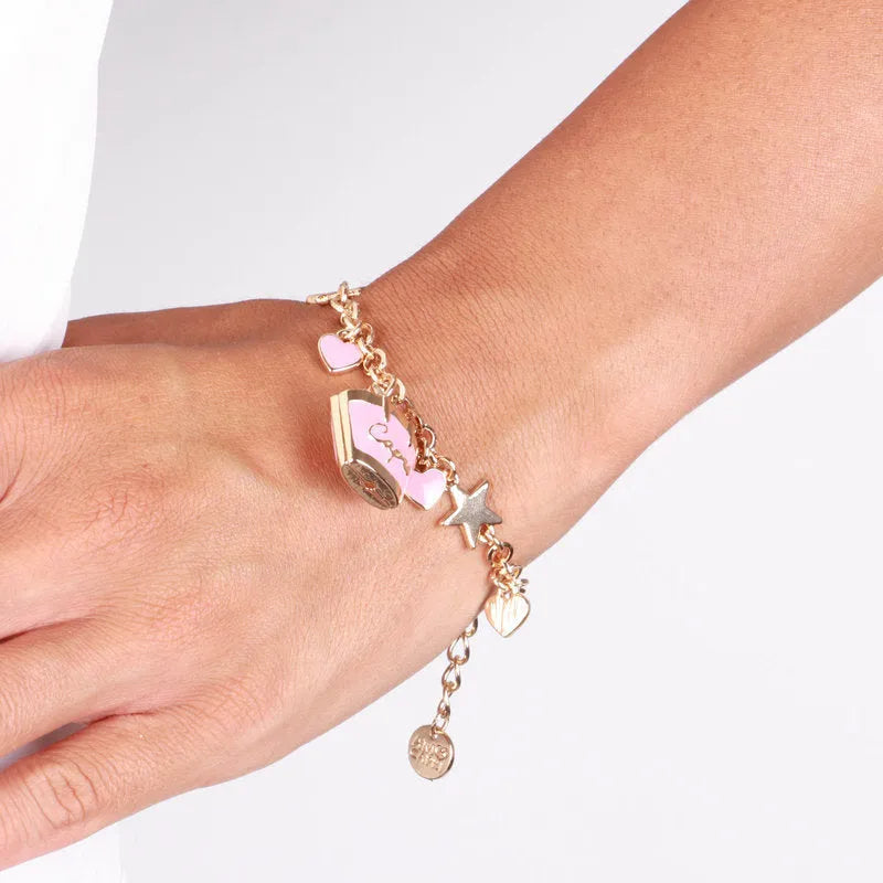 Bracciale in Metallo con borsa rosa Capri e cuori - BYSIMON gioielli