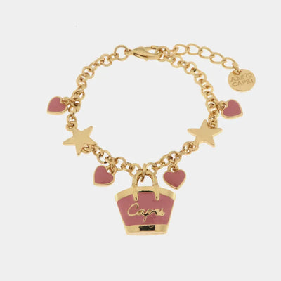 Bracciale in Metallo con borsa rosa Capri e cuori - BYSIMON gioielli