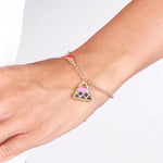 Bracciale in Metallo con borsa rosa e cuore rosso - BYSIMON gioielli