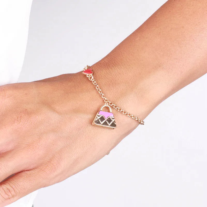 Bracciale in Metallo con borsa rosa e cuore rosso - BYSIMON gioielli