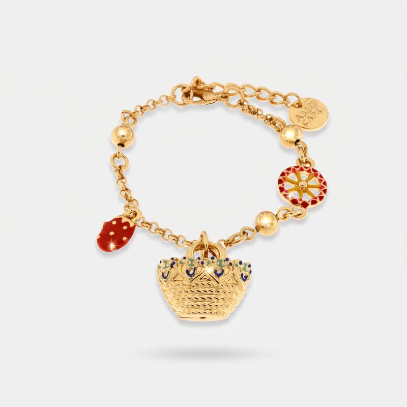 Bracciale in Metallo con borsa rosa e cuore rosso - BYSIMON gioielli
