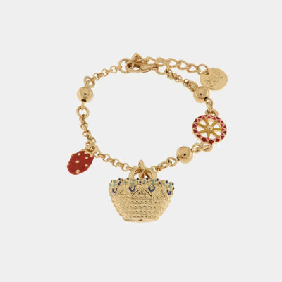 Bracciale in Metallo con borsa rosa e cuore rosso - BYSIMON gioielli