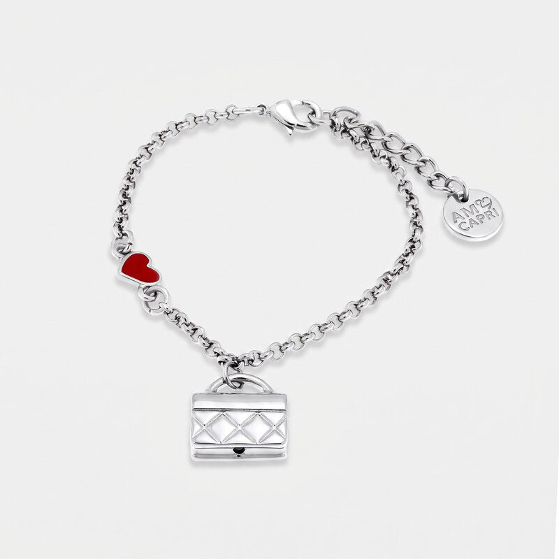 Bracciale in Metallo Placcato Rodio con borsa nera - BYSIMON gioielli