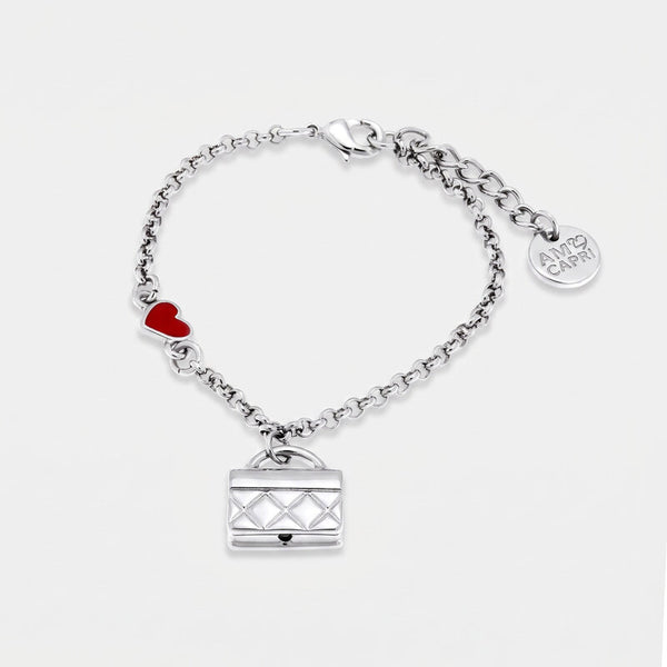 Bracciale in Metallo Placcato Rodio con borsa nera - BYSIMON gioielli
