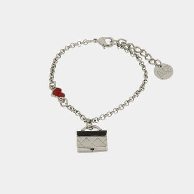 Bracciale in Metallo Placcato Rodio con borsa nera