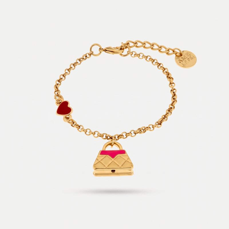 Bracciale in Metallo con borsa rosa e cuore rosso - BYSIMON gioielli