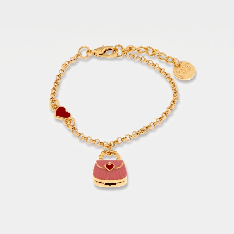 Bracciale in Metallo con borsa rosa e cuori - BYSIMON gioielli