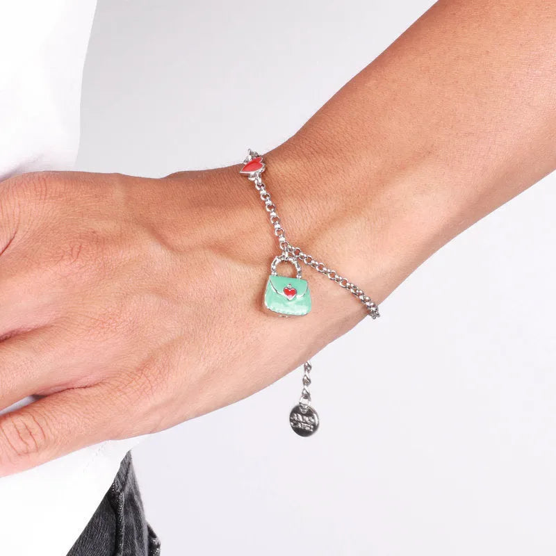 Bracciale in Metallo con borsa e cuori rossi - BYSIMON gioielli