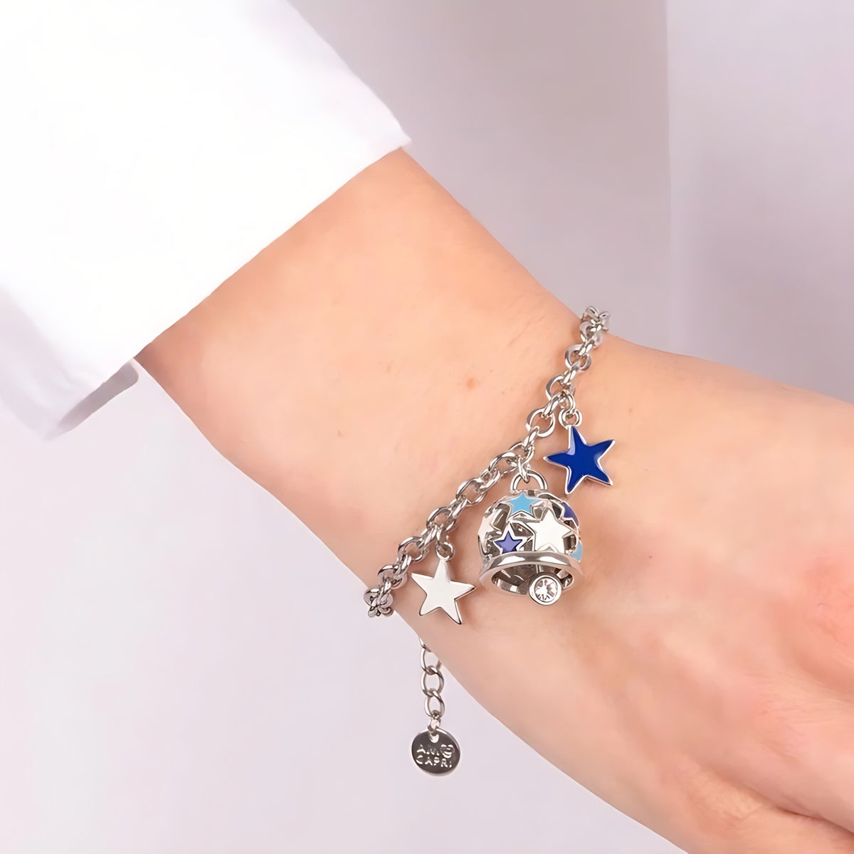 Bracciale in Metallo campanella con stelle blu e bianche