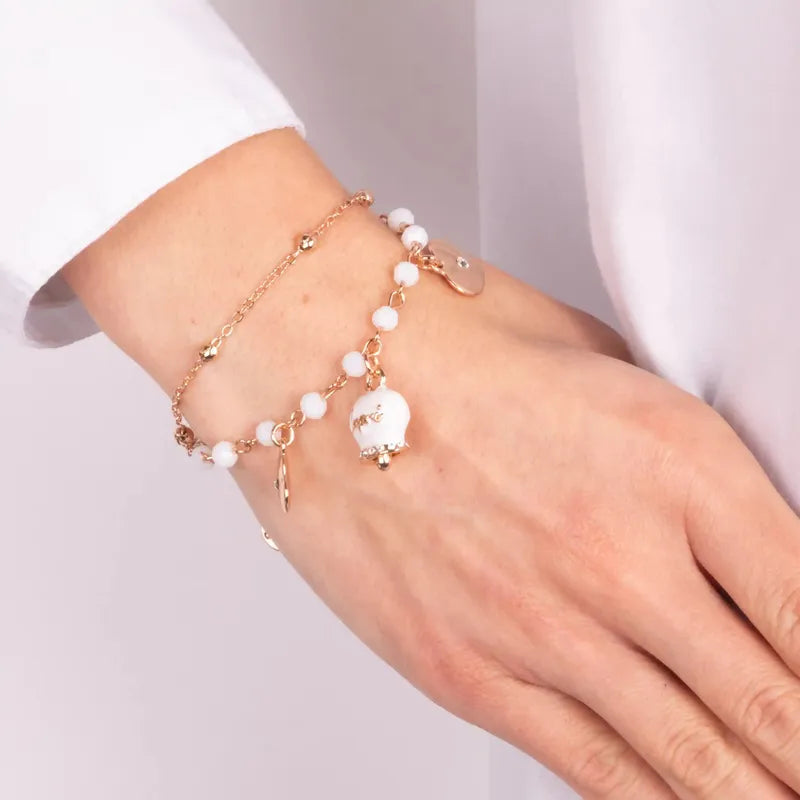 Bracciale in Metallo multifilo con pietre bianche e campanella Capri bianca