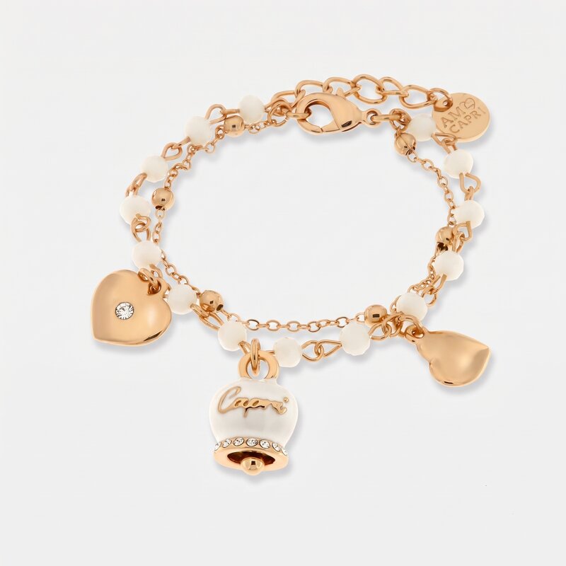 Bracciale in Metallo multifilo con pietre bianche e campanella Capri bianca