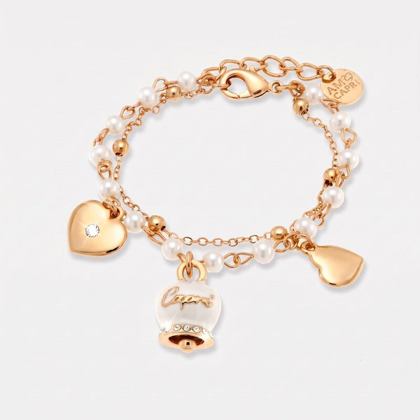 Bracciale in Metallo multifilo con pietre bianche e campanella Capri bianca