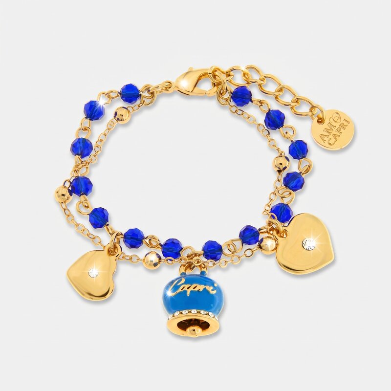 Bracciale in Metallo multifilo con pietre blu e campanella Capri blu