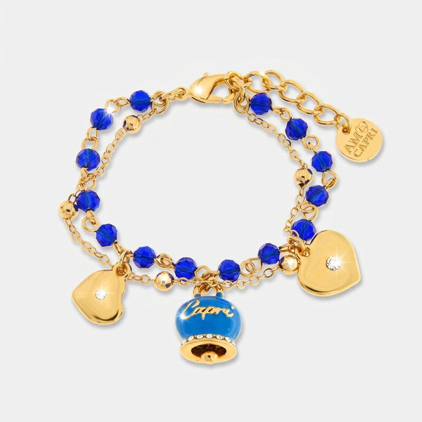 Bracciale in Metallo multifilo con pietre blu e campanella Capri blu