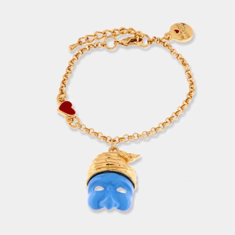 Bracciale in Metallo con maschera di pulcinella azzurra - BYSIMON gioielli