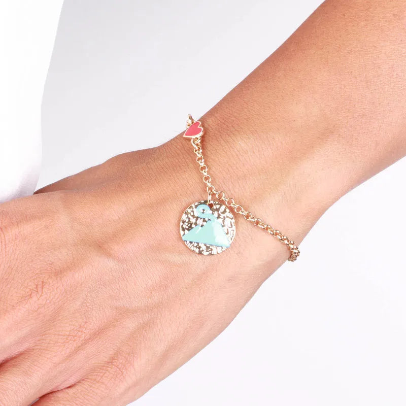 Bracciale in Metallo con medaglia e disegno Vesuvio azzurro - BYSIMON gioielli