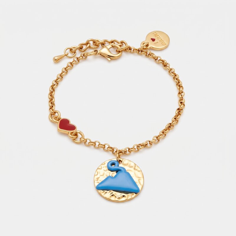 Bracciale in Metallo con medaglia e disegno Vesuvio azzurro - BYSIMON gioielli