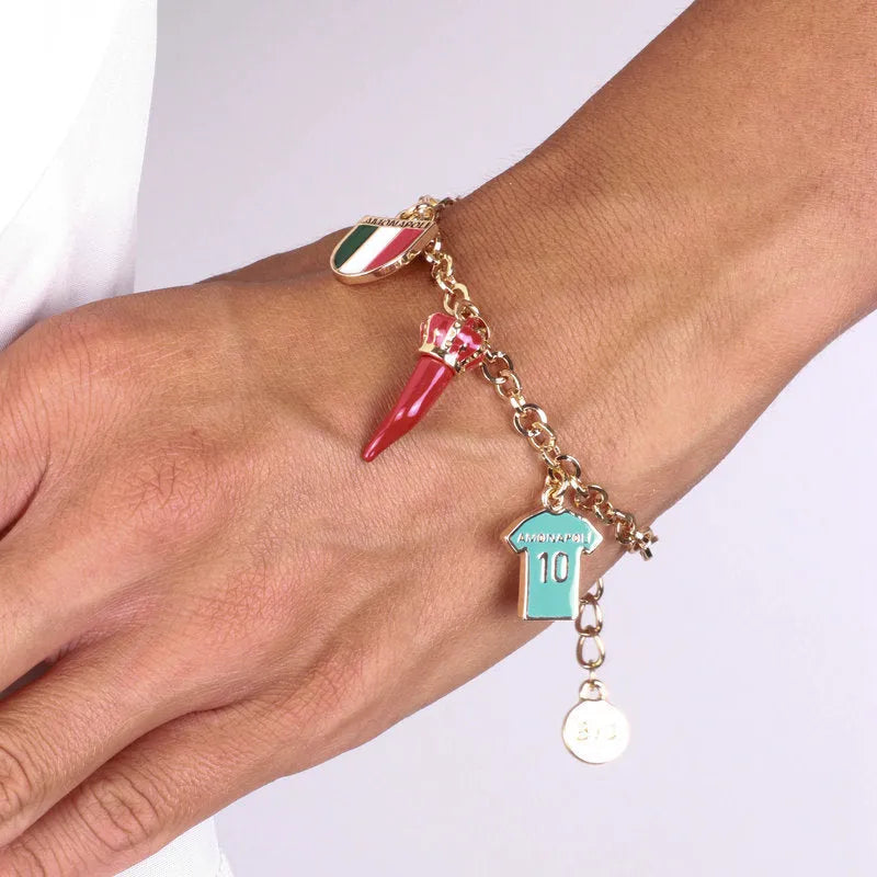 Bracciale in Metallo con maglia del napoli, cornetto e tricolore AMONAPOLI - gioiello BySimon