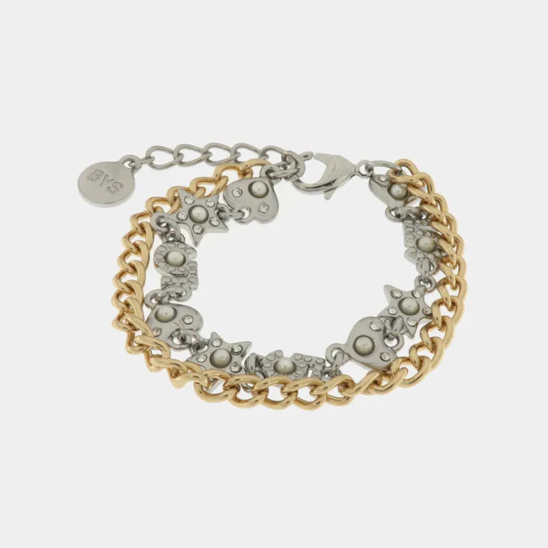 Bracciale in Metallo doppia catena con stelle e cuori