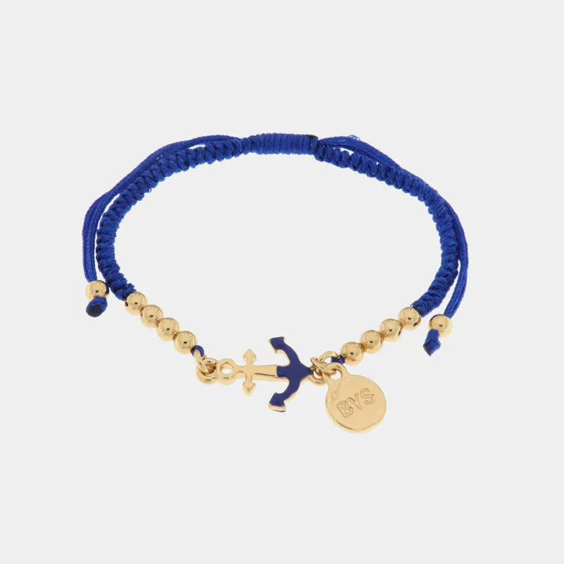 Bracciale in Metallo con ancora e cordino blu - BYSIMON gioielli