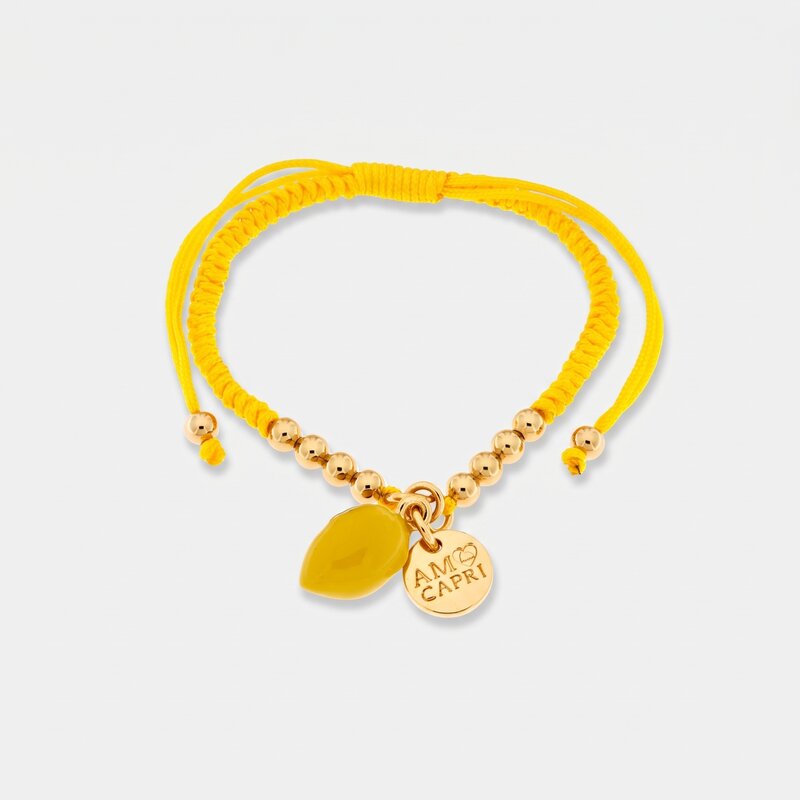 Bracciale in Metallo con limone e cordino giallo - BYSIMON gioielli