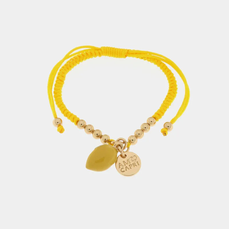 Bracciale in Metallo con limone e cordino giallo - BYSIMON gioielli