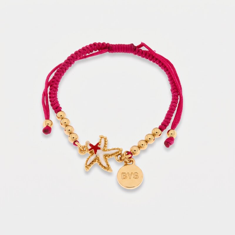 Bracciale in Metallo cordino rosa con stella marina - BYSIMON gioielli