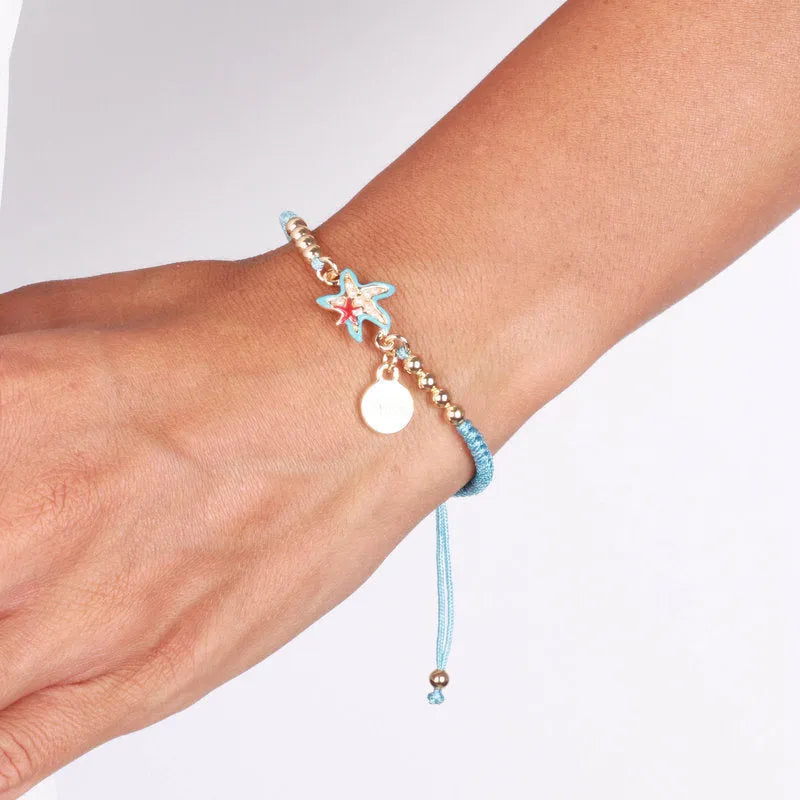 Bracciale in Metallo cordino azzurro con stella marina - BYSIMON gioielli