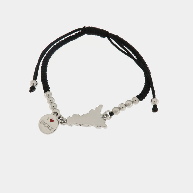Bracciale in Metallo con Sicilia e cordino nero SICILY - gioiello BySimon