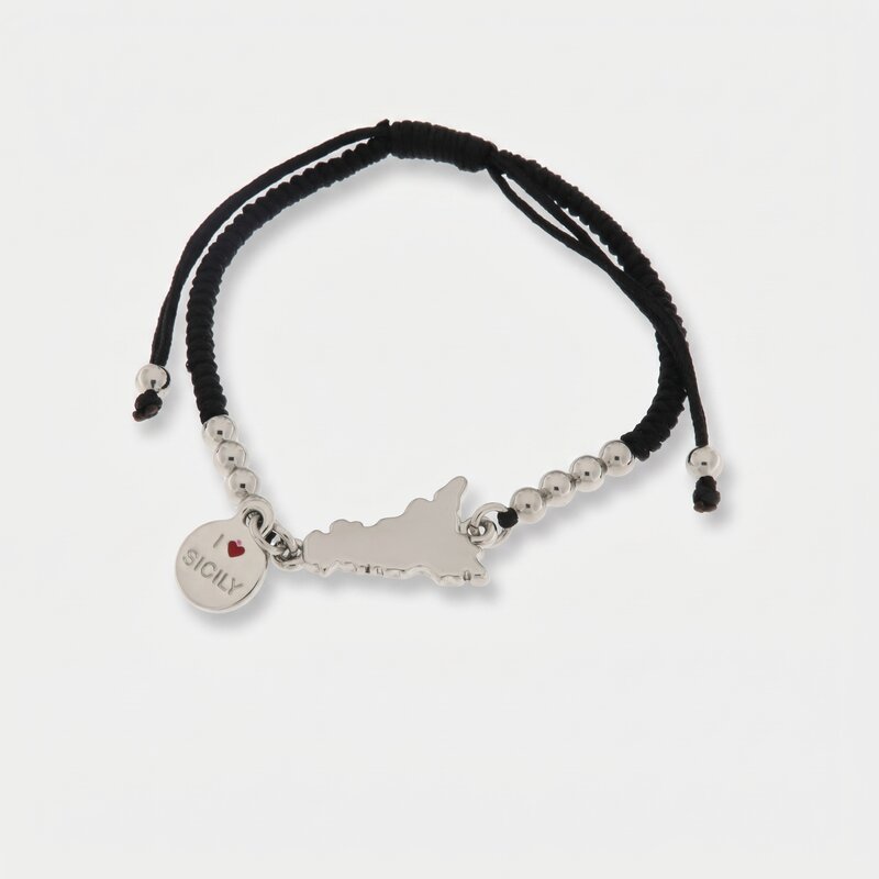Bracciale in Metallo con Sicilia e cordino nero SICILY - gioiello BySimon