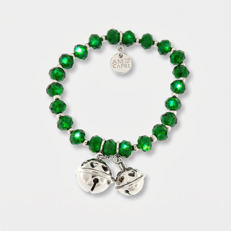 Bracciale in Metallo con sonagli e pietre verdi
