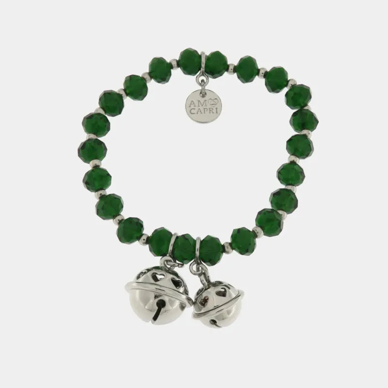 Bracciale in Metallo con sonagli e pietre verdi