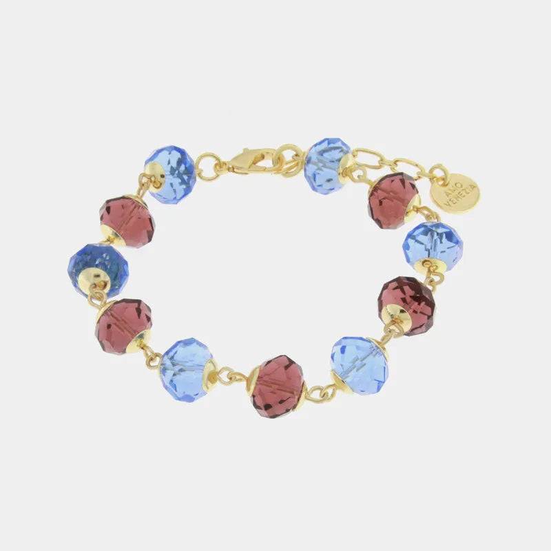 Bracciale in Metallo con cristalli azzurri e rossi - BYSIMON gioielli