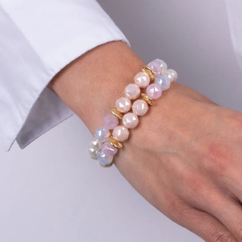Bracciale in Metallo con perle bianche e rosa - BYSIMON gioielli