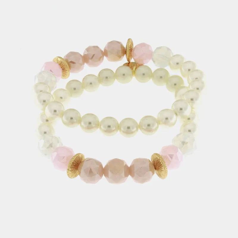 Bracciale in Metallo con perle bianche e rosa - BYSIMON gioielli