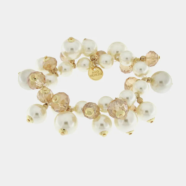 Bracciale in Metallo con perle bianche e dettagli in oro - BYSIMON gioielli