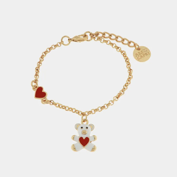 Bracciale in Metallo con orsetto bianco e cuore rosso - BYSIMON gioielli