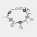 Bracciale in Metallo con fiori blu e cuori pendenti - BYSIMON gioielli