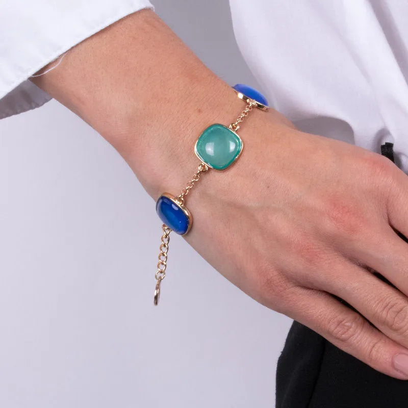 Bracciale in Metallo con cristalli quadrati blu - BYSIMON gioielli