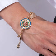 Bracciale in Metallo con ruota e Sicilia con cristalli verdi e rossi