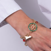 Bracciale in Metallo con ruota e Sicilia con cristalli verdi e rossi