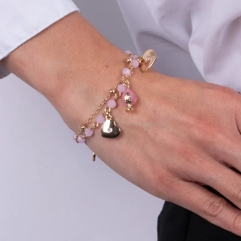Bracciale multifilo pumo pugliese con pietre rosa | pumi pugliesi | BYSIMON