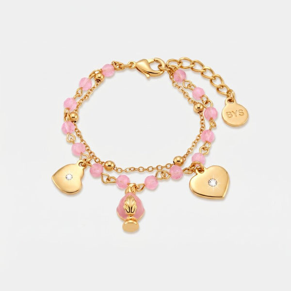 Bracciale multifilo pumo pugliese con pietre rosa | pumi pugliesi | BYSIMON