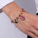Bracciale in Metallo multifilo con campanella viola e pietre