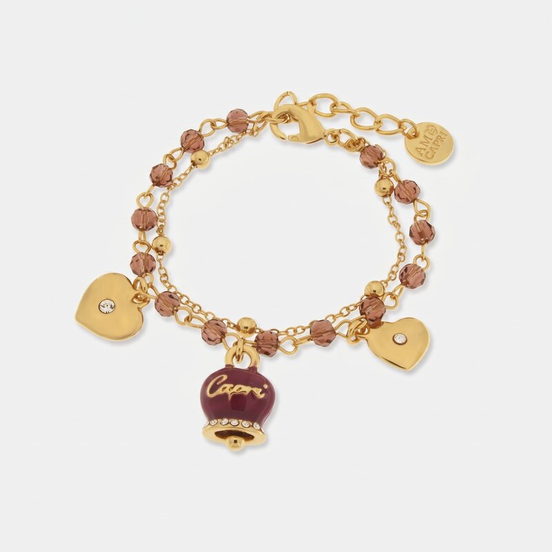 Bracciale in Metallo multifilo con campanella viola e pietre