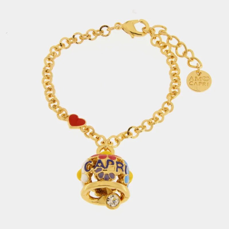 Bracciale in Metallo con campanella impreziosita da margherite e scritta capri - BYSIMON gioielli