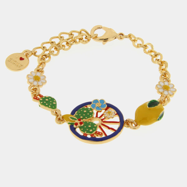 Bracciale in Metallo con ruota blu impreziosita da cactus, limoni e fiori - BYSIMON gioielli