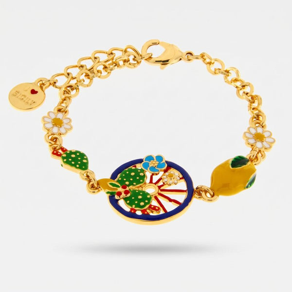 Bracciale in Metallo con ruota blu impreziosita da cactus, limoni e fiori - BYSIMON gioielli
